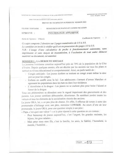 BTS 2022 PSYCHOLOGIE APPLIQUEE