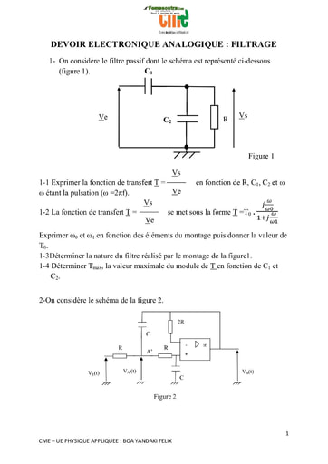 Devoir Electronique analogique : Filtrage