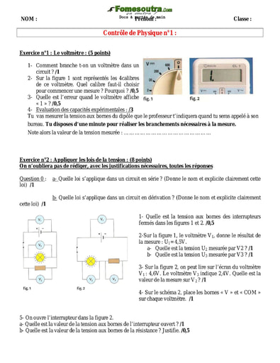 Sujet corrigé de Physique niveau 6 ème