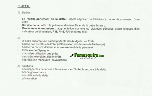 Corrigé Economie Générale portant sur la dette africaine - BTS blanc 2000 IG