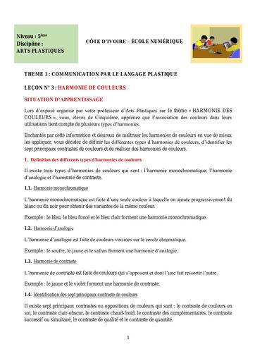 AP 5ème L3 Harmonie de couleur
