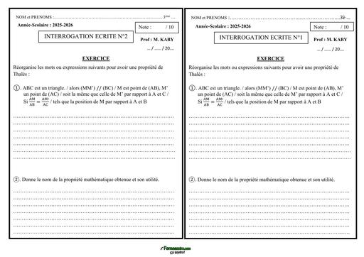 Intérro 3ème sur  la réciproque de la propriété de Thalès