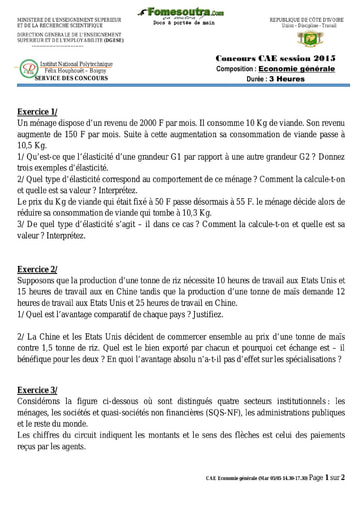 Sujet de Economie générale concours CAE 2015