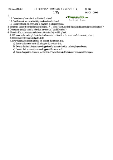 Interrogation (1) de Chimie - 1ere D