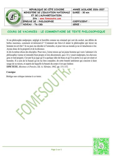 FICHE 3 PHILOSOPHIE Tle C&D COMMENTAIRE PHILOSOPHIQUE by TEHUA
