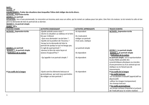 Fiche de cours français EXPRESSION ECRITE 5eme Fr