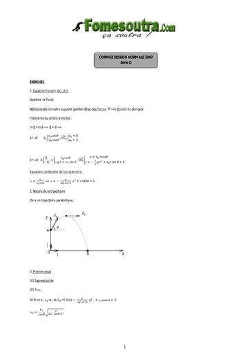 Corrigé de Physique-Chimie BAC D 2007