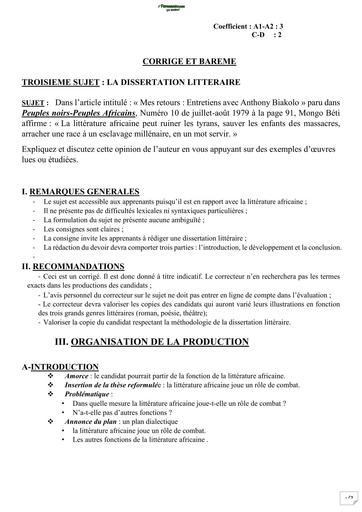 BAC CORRIGE DISSERTATION LITTERAIRE
