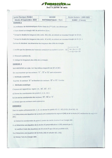 Devoir de Mathématique Terminale C Lycée Classique Abidjan