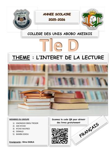 EXPOSE FR SUR L'INTERET DE LECTURE CLASSE Tle D BY TEHUA