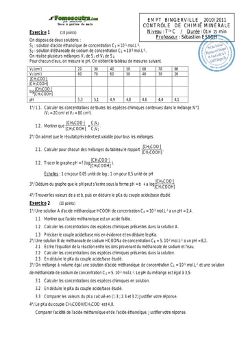 Interrogation de Chimie minérale  terminale C EMPT Bingerville