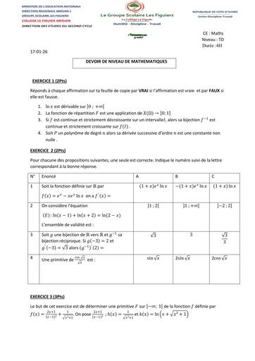 DEVOIR DE MATHS Tle D FIGUIER 2026 BY TEHUA