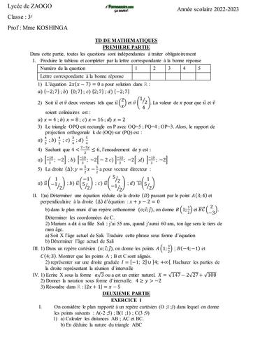 TD DE MATHS NIVEAU 3ième BY TEHUA
