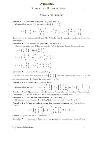 TD BTS FILIERE INDUSTRIELLE ELECTROTECHNIQUE TRAVAUX DIRIGE DE MATHS 5 ALGEBRE MATRICES BY TEHUA