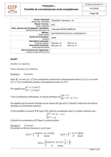 SUJET MATHS INGENIEURS TENSEURS BY TEHUA
