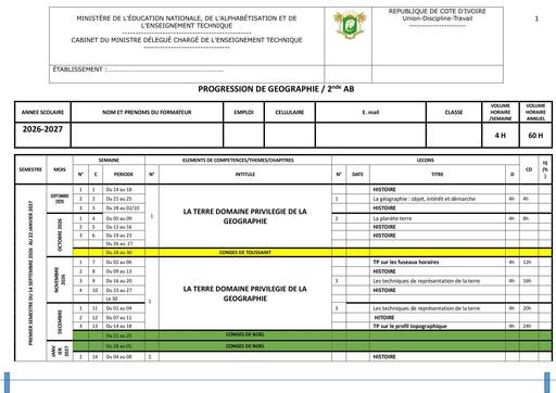 PROGRESSION 2026 27 GEOGRAPHIE SECONDE AB by TEHUA