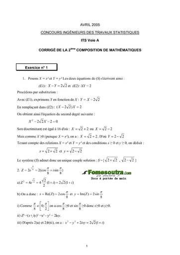 Corrigé 2ème épreuve de maths ITS A 2005 (ENSAE - ISSEA)