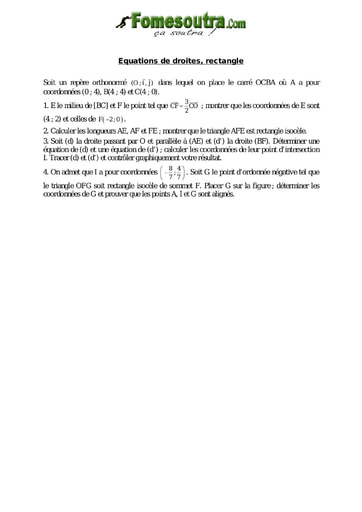 Equations de droites, rectangle - Maths niveau 2nd C