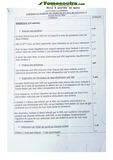 Corriger et Barème du sujet de SVT BAC Blanc 2020/2021