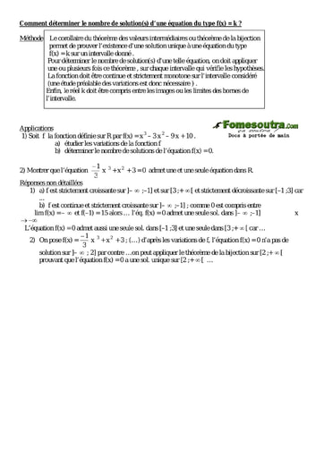Comment déterminer le nombre de solution(s) d’une équation du type f(x) = k ?