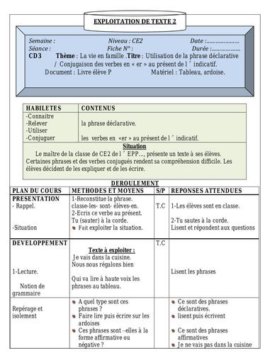 EXPLOITATION DE TEXTE 2 CE2