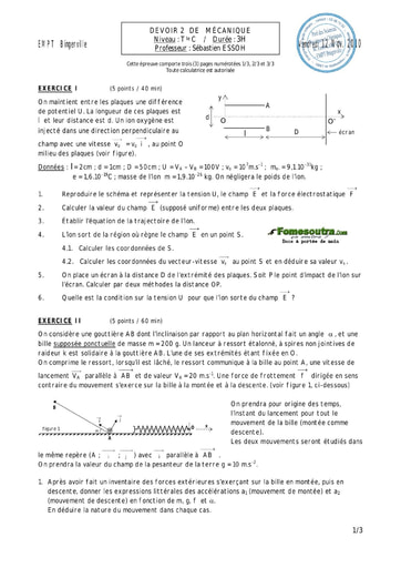 Devoir (2) de Physique-chimie terminale C EMPT Bingerville