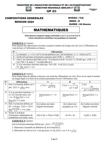 COMPO UP 23 DE MATHS NIVEAU Tle 2024 BY TEHUA