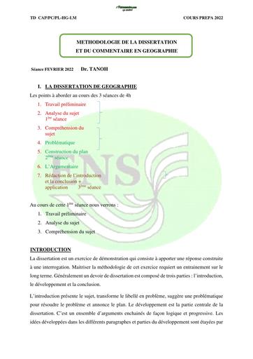 ENS HG COURS DE METHODOLOGIE EN GEOGRAPHIE  PC ET PL BY TEHUA