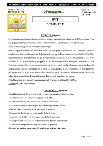 SUJET SVT 2nde C TEST LOURD MARS 2025 Provincial by Tehua