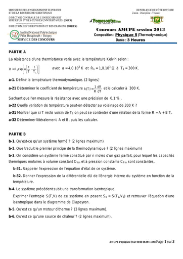 Sujet de Physique 5 concours AMCPE 2013