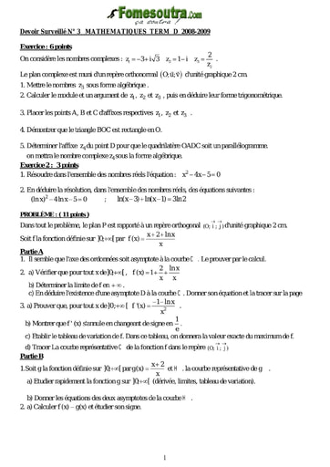 Devoir 6 de maths niveau Terminale D