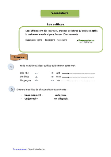 Les suffixes - Cours CE1