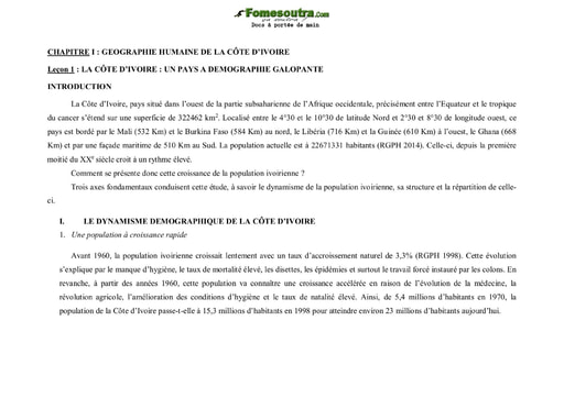 La Côte d’Ivoire: Un pays à demographie galopante - Cours histoire-geo