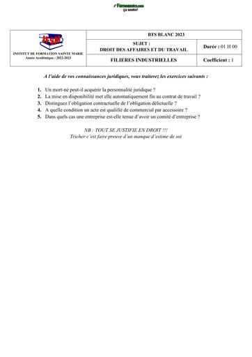 BTP SUJET DAT FI BTS BLANC 2023 DROIT DES AFFAIRES ET DU TRAVAIL BY TEHUA