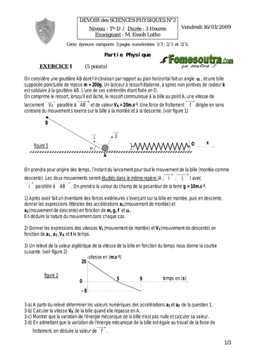 Devoir (7) Physique-Chimie niveau Terminale D - EMPT Bingerville