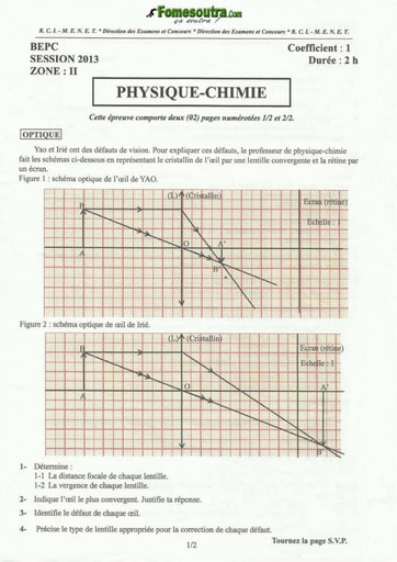 Sujet de Physique Chimie BEPC 2013 zone 2