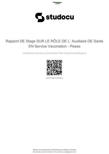 INFAS rapport de stage sur le rôle de l'auxiliaire de sante en service vaccination BY TEHUA