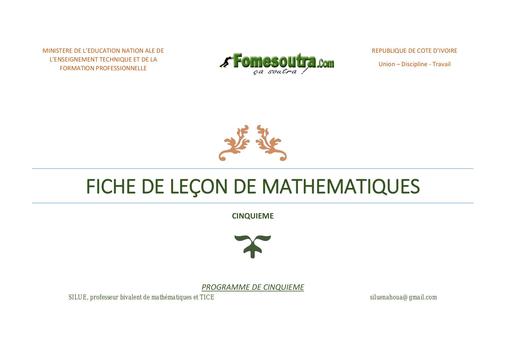 Fiche de leçon Maths 5ième BY TEHUA