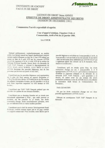 Epreuve de Droit Administratif des Biens - 1991