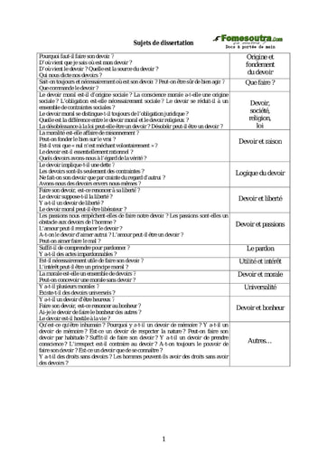 Sujets de dissertation de philo portant sur le Devoir