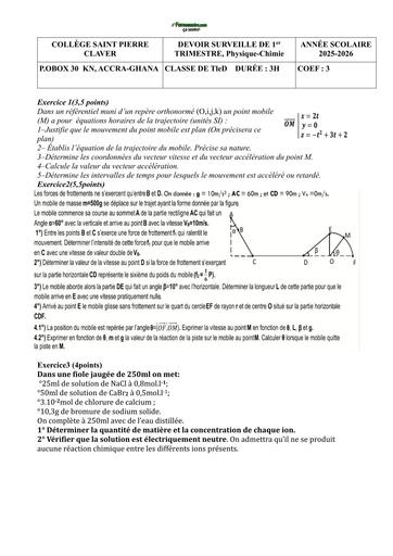 DEVOIR DE PC NIVEAU Tle D CSP CLAVER N°1 2026 BY TEHUA