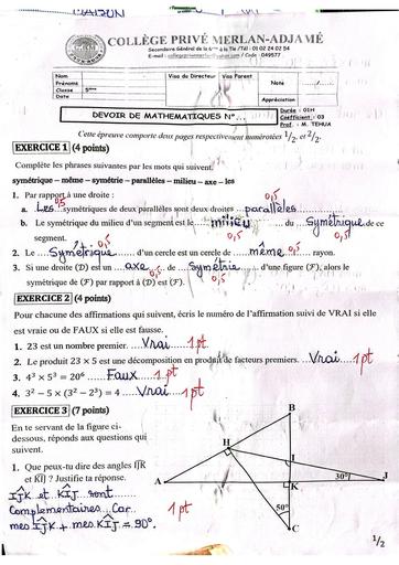 BAREME Devoir de maths 5ieme Merlan BY TEHUA