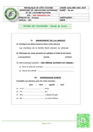 FICHE 2 Français CE1 Etude de texte by TEHUA