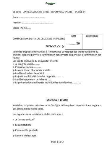 COMPOSITION GENERAL 2025 EDHC NIVEAU 5ième UP23 BY TEHUA