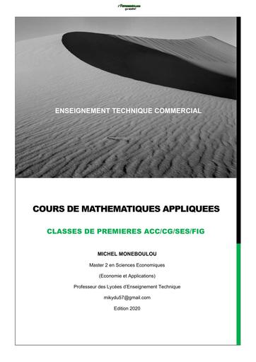 Cours de Maths Appliquées 1ere ACA CG  Fillière commerciale by Tehua