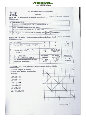 Devoir mathématique Seconde C Lycée classique Abidjan 2020-2021