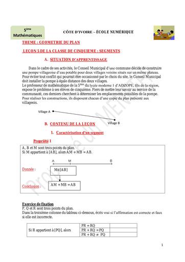 MATH 5eme Lèçon 5 SEGMENT