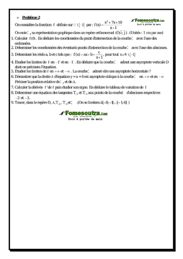 Problème (2) Etude d'une fonction rationnelle - Terminale D