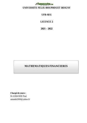 UFHB de Cocody Support Maths Financières L2 UFR SEG 2022 by TEHUA
