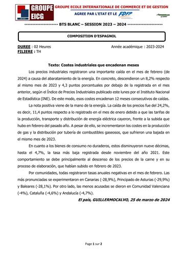 BTS BLANC SESSION 2023 COMPO D'ESPAGNOL texto COSTES INDUSTRIALES QUE ENCADENAN MESES BY TEHUA
